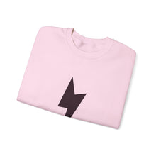 Lightning Bolt Crewneck Sweatshirt — Minimal Graphic Pullover with Sleeve Text