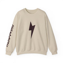 Lightning Bolt Crewneck Sweatshirt — Minimal Graphic Pullover with Sleeve Text
