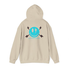 Electric Smile Hoodie — Blue Lightning Smiley Graphic Sweatshirt