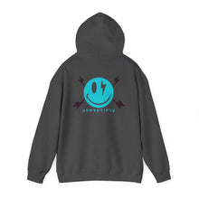 Electric Smile Hoodie — Blue Lightning Smiley Graphic Sweatshirt