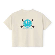 Boxy Tee — Minimal Lightning Bolt Graphic Tee (Back Smiley Lightning Design)