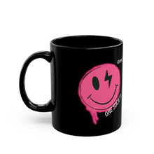 Black Mug — Pink Smiley 'One Society' Graphic Coffee Cup with Definition Text