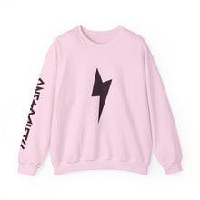 Lightning Bolt Crewneck Sweatshirt — Minimal Graphic Pullover with Sleeve Text