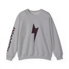 Lightning Bolt Crewneck Sweatshirt — Minimal Graphic Pullover with Sleeve Text