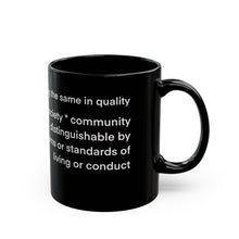 Black Mug — Pink Smiley 'One Society' Graphic Coffee Cup with Definition Text