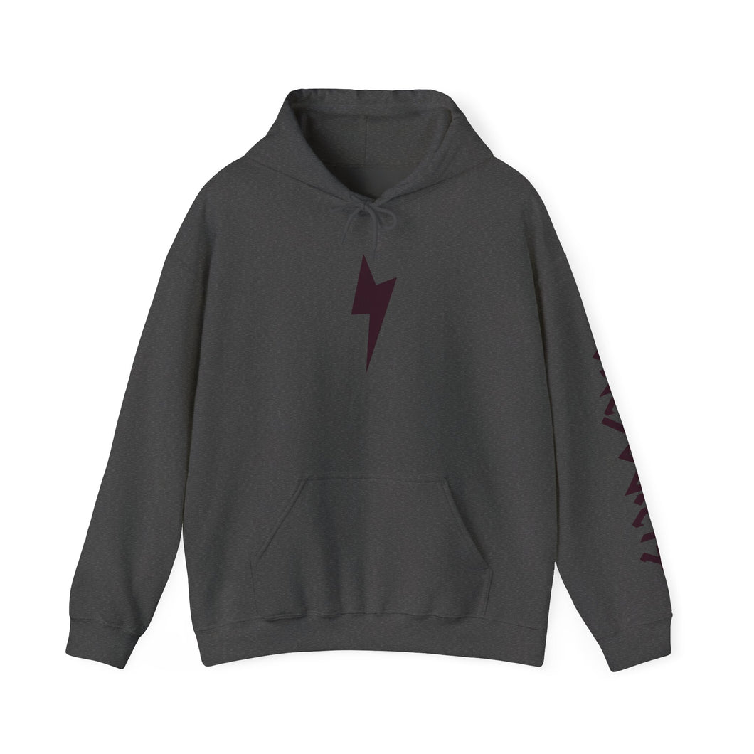 Lightning Bolt Hoodie — Minimal Graphic Pullover with Sleeve 'One Society' Text