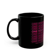 Black Mug — 'One Society' Repeat Text Neon Pink Coffee Cup
