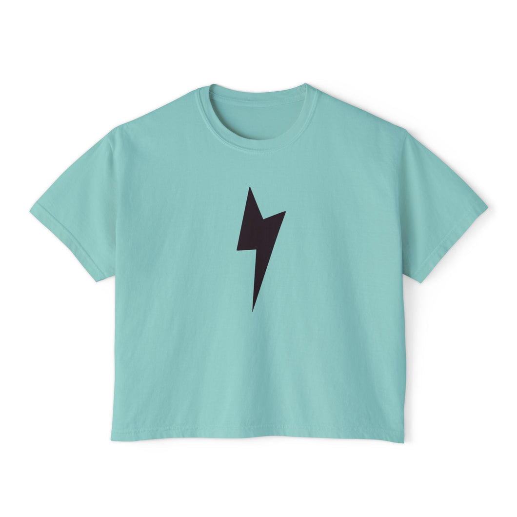 Boxy Tee — Minimal Lightning Bolt Graphic Tee (Back Smiley Lightning Design)