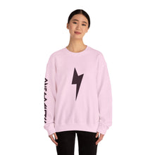 Lightning Bolt Crewneck Sweatshirt — Minimal Graphic Pullover with Sleeve Text