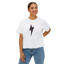 Boxy Tee — Minimal Lightning Bolt Graphic Tee (Back Smiley Lightning Design)