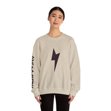 Lightning Bolt Crewneck Sweatshirt — Minimal Graphic Pullover with Sleeve Text