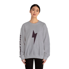 Lightning Bolt Crewneck Sweatshirt — Minimal Graphic Pullover with Sleeve Text