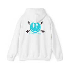 Electric Smile Hoodie — Blue Lightning Smiley Graphic Sweatshirt