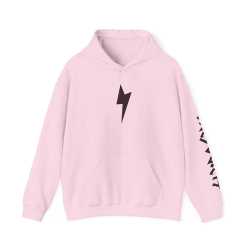 Lightning Bolt Hoodie — Minimal Graphic Pullover with Sleeve 'One Society' Text